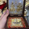 24K Gold Plated Laxmi Ganesh Charan Paduka Frame 4x4 Inch – Navgraha.in - Image 2