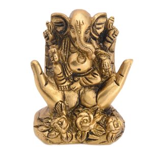Statue Of Ganesh Sitting On Palm Brass For Idol | Deity Idol Exclusive Collection
