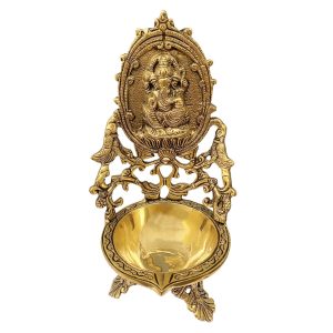 Brass Diya with Ganesha Design fffor Home Office Temple Decor  Idol | Deity Idol Exclusive Collection
