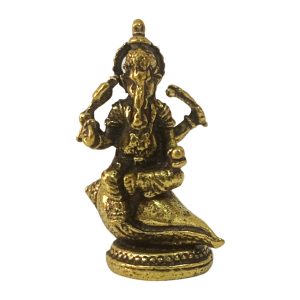 Brass Ganesha Sitting on Shankh Statue for Décor Home and Car Dashboard 1.2″ Inch Idol | Deity Idol Exclusive Collection