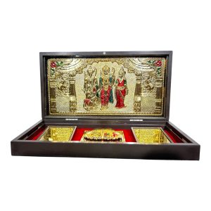 Sri Ram Darbar Red & Gold Foil Charan Padhukas Box size 8 x 4 inch