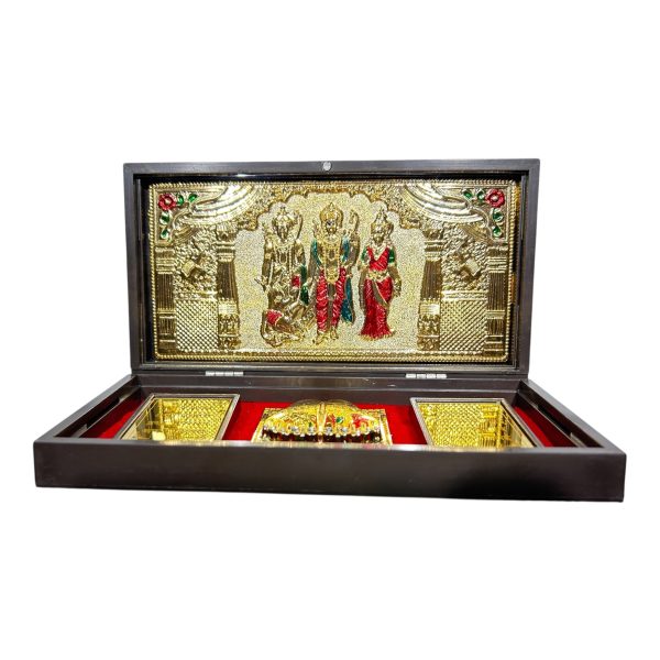 Sri Ram Darbar Red & Gold Foil Charan Padhukas Box size 8 x 4 inch