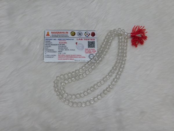 Clear Quartz Natural Mala 108 Beads 8 MM Navgraha Certified - Navgraha