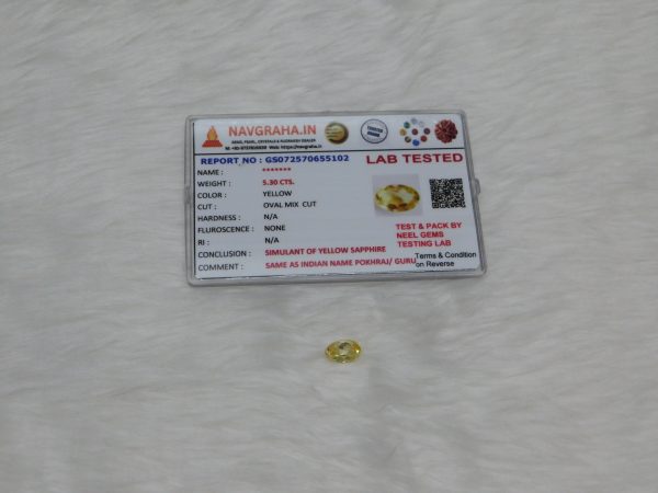 Yellow Sapphire Synthetic 5.30 Ct Navgraha Certified - Navgraha