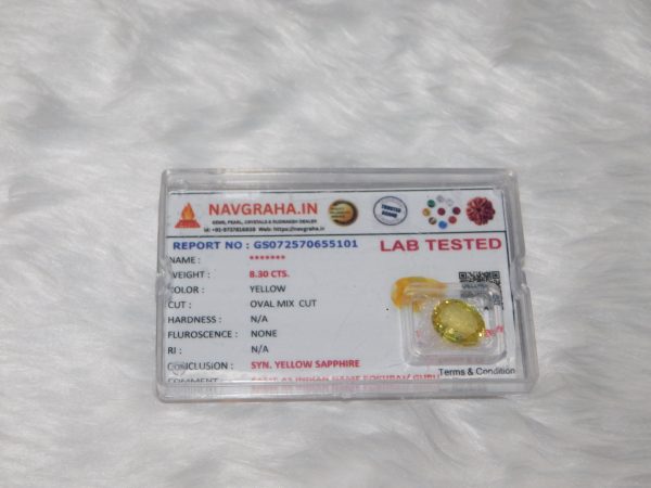 Yellow Sapphire Synthetic 8.30 Ct Navgraha Certified - Navgraha