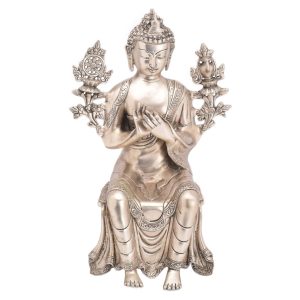 Brass Buddha, Silver finishing Idol collectible handicraft 14″ Inch Idol | Deity Idol Exclusive Collection