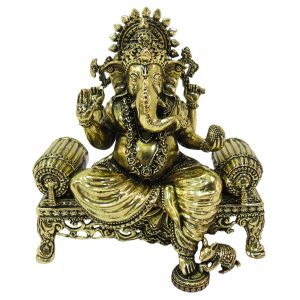 Brass Ganesha Sitting On Sofa Super Fine Finishing Idol 4 Inch with Light Weighted Detailed Carving work Idol | Deity Idol Exclusive Collection