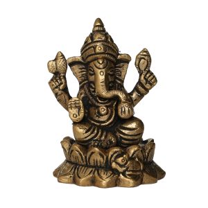 Brass Ganesh Sitting on Lotus Ganesh Statue 2.8 Inch Idol | Deity Idol Exclusive Collection