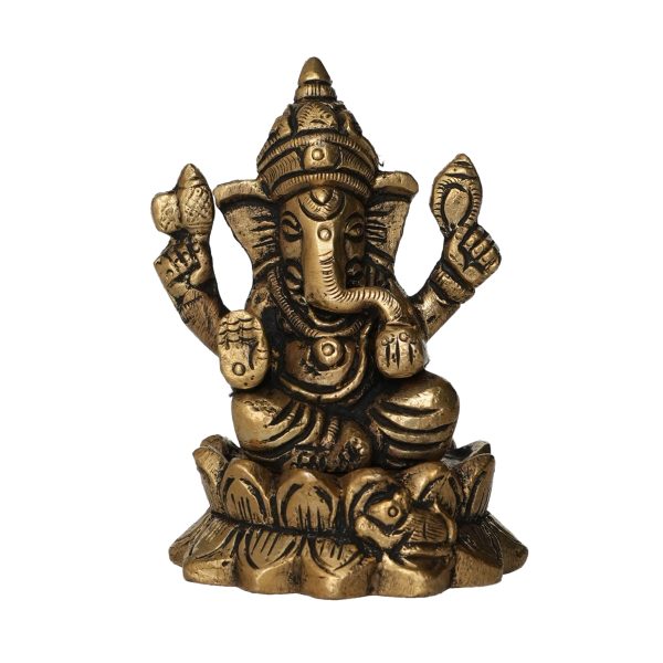 Brass Ganesh Sitting on Lotus Ganesh Statue 2.8 Inch Idol | Deity Idol Exclusive Collection