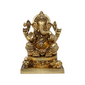 Brass Ganesha Sculpture Compact Art Piece 4.2 Inch Height Idol | Deity Idol Exclusive Collection