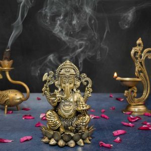 Wisdom And Prosperity Of Brass Lord Kamal Ganesha 5 Inch Height Idol | Deity Idol Exclusive Collection