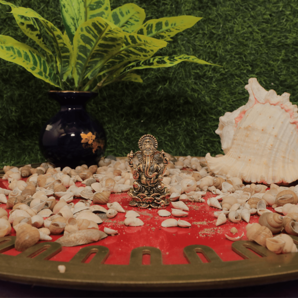 Brass Ganesha Statue Sitting On Lotus Flower Height 1.5″ Inch Idol | Deity Idol Exclusive Collection