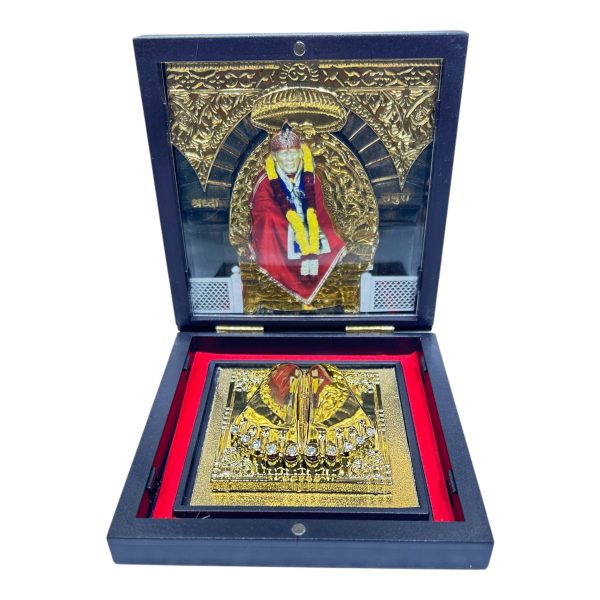 Sai Baba Gold Plated Charan Box Corporate Gift 4 x 4 inch | Sacred Divine Footprints for Temple & Home