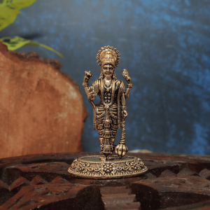 Brass Vishnu Standing Statue For Divine Protection 2.5″ Inch – Premium Brass Deity Idol for Home & Temple