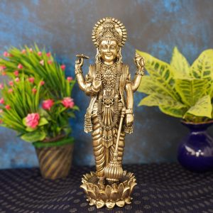 Brass Vishnu standing Statue 10″ Inch – Premium Brass Deity Idol for Home & Temple