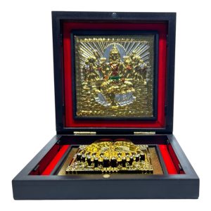 Sri Gala Lakshmi Mataji Gold Plated Charan Box Corporate Gift 4 x 4 inch | Sacred Divine Footprints for Temple & Home