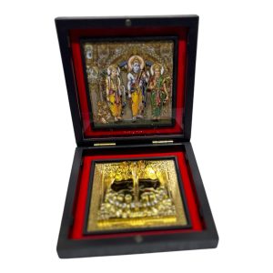 Sri Ram Darbar Gold Plated Charan Padhukas Med Box Corporate Gift 4 x 4 inch | Divine Footprints for Blessings & Prosperity