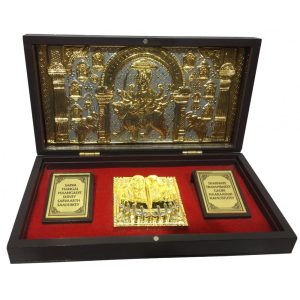 Sri Durga Maa Vaishno Devi Gold plated Charan Box Corporate Gift 8 x 4 inch | Sacred Divine Footprints for Temple & Home