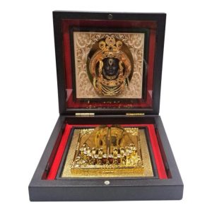 Ayodhya Prabhu Sri Ram Lalla Holy Face Charan Padhuka Gold Plated Box Corporate Gift 3 x 3 inch | Sacred Divine Footprints for Temple & Home