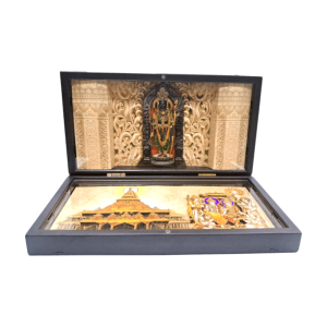 Prabhu Sri Ram Lalla Pattabhisheka in Ayodhya Mandhir Gold Plated Box Corporate Gift size 8 x 4 inch | Premium Corporate Gift for Divine Blessings