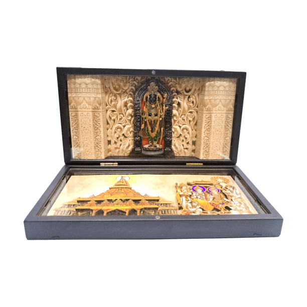 Prabhu Sri Ram Lalla Pattabhisheka in Ayodhya Mandhir Gold Plated Box Corporate Gift size 8 x 4 inch | Premium Corporate Gift for Divine Blessings