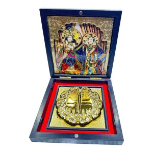 ISKCON Sri Radhe Shyam  Charan Padhukas Corporate Gift Box 4 x 4 inch | Divine Footprints for Blessings & Prosperity