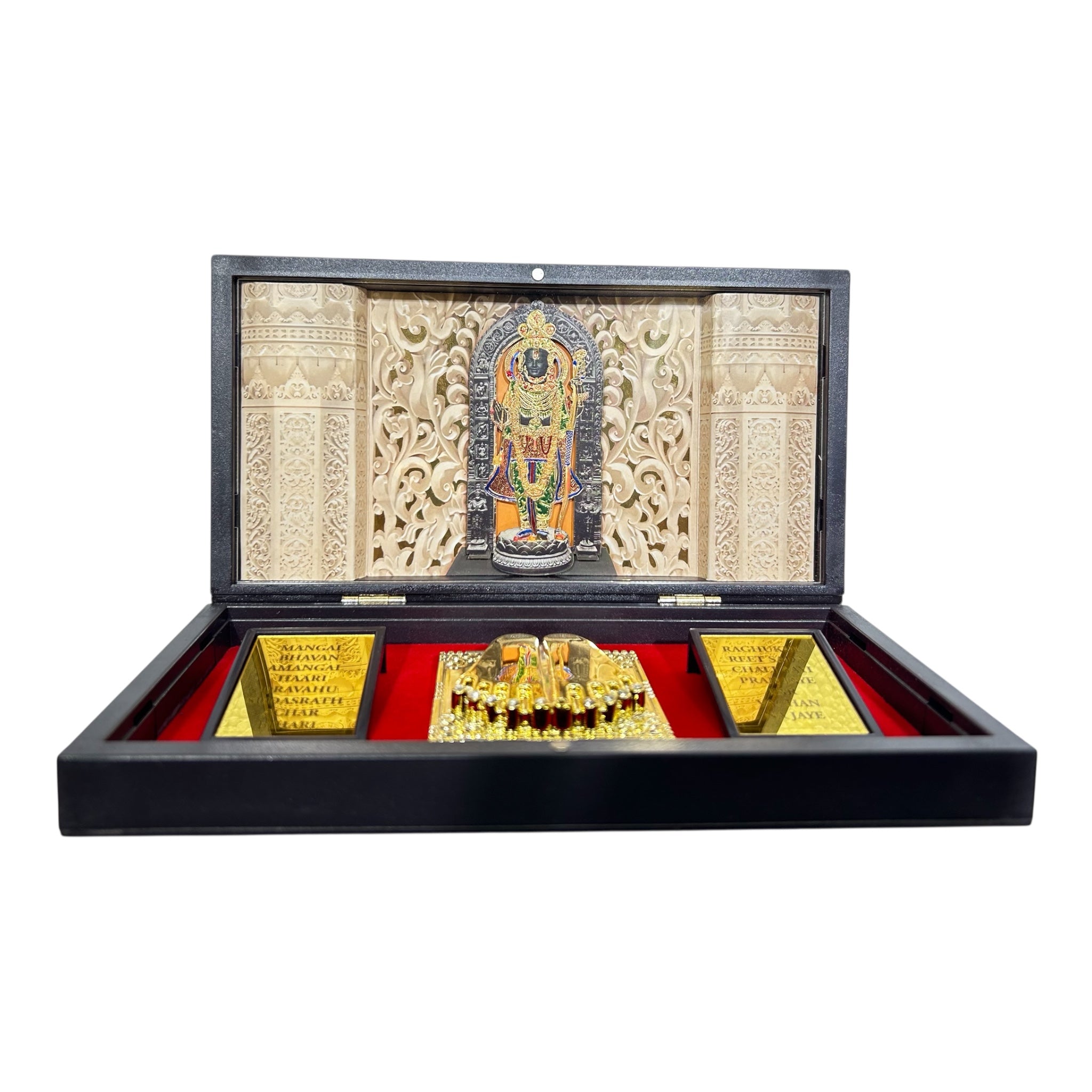 Sri Ayodhya Ram Lalla Murti Gold-Plated Charan Padhuka Box Corporate Gift 8 x 4 inch | Premium Corporate Gift for Divine Blessings