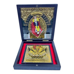 Sai Baba Gold Plated Charan Box Corporate Gift 4 x 4 inch | Sacred Divine Footprints for Temple & Home