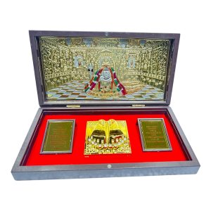 Somnath Shivaling inside Gold Plated Charan Padhuka Box Corporate Gift 8 x 4 inch | Sacred Divine Footprints for Temple & Home