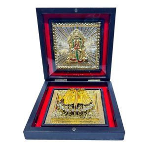 Sri Ganesh Ji Gold Plated Charan Box Corporate Gift 4 x 4 inch | Sacred Divine Footprints for Temple & Home
