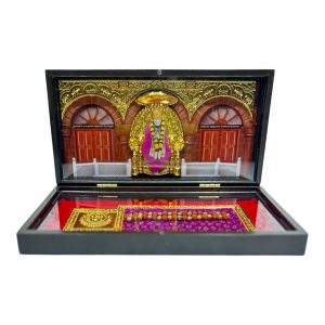Shirdi Sai Baba Gold Plated Sacred Charan Padhukas Box size 8 x 4 inch | Divine Footprints for Blessings & Prosperity