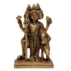 Brass Lord Dattatreya with Cow Sculpture Handicrafts | Authentic Hindu Deity for Divine Blessings & Protection