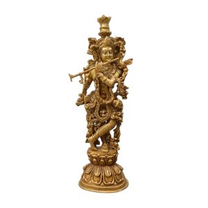 Brass Standing Krishana Statue for Gift & Home Decor Handicraft Art – Premium Brass Deity Idol for Home & Temple