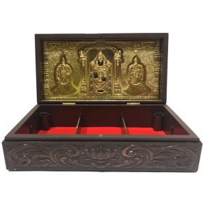 Lord Sri Tirupati Balaji with Sridevi & Bhudevi Gold Plated Secret Jewel Box Corporate Gift 8 x 4 inch | Premium Corporate Gift for Divine Blessings