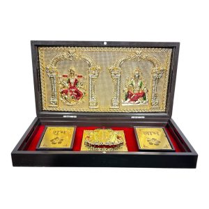Sri Lakshmi Ganesh Silver foil Charan Padhukas Corporate Gift 8 x 4 inch | Divine Footprints for Blessings & Prosperity