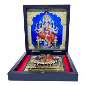 Goddess Varahi Devi Gold Plated Charan Box Corporate Gift 4 x 4 inch | Sacred Divine Footprints for Temple & Home