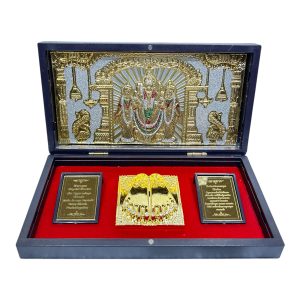 Sri Murugan Valli Daivanai Charan Padhuka Gold Plated Box Corporate Gift 8 x 4 inch | Sacred Divine Footprints for Temple & Home
