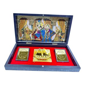Multicolour Sri Radha Krishna Charan Padhukas Corporate Gift Box 8 x 4 inch | Divine Footprints for Blessings & Prosperity