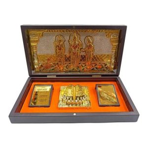 Sri Ram Parivar Gold Plated Charan Padhuka Box Corporate Gift 8 x 4 inch | Sacred Divine Footprints for Temple & Home