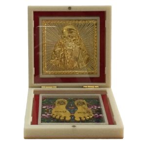 Sai Baba Gold Plated Charan Padhukas in White Box - Corporate Gift 4 x 4 inch | Divine Footprints for Blessings & Prosperity