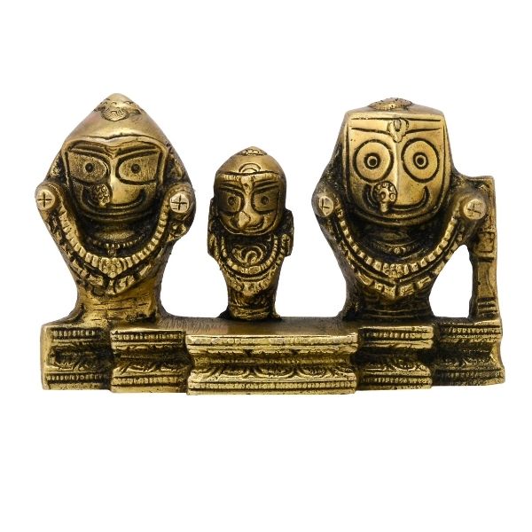 Brass Lord Jagannath, Subhadra, Balabhadra Murti Set 2.7 Inch | Authentic Hindu Deity for Divine Blessings & Protection