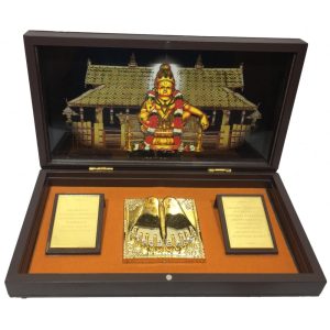 Swami Ayyapa Gold Plated Charan Box Corporate Gift 8 x 4 inch | Sacred Divine Footprints for Temple & Home