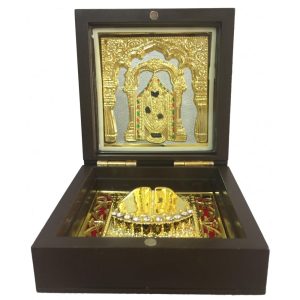 Sri Tirupati Balaji Gold Plated Charan Box Corporate Gift 3 x 3 inch | Sacred Divine Footprints for Temple & Home