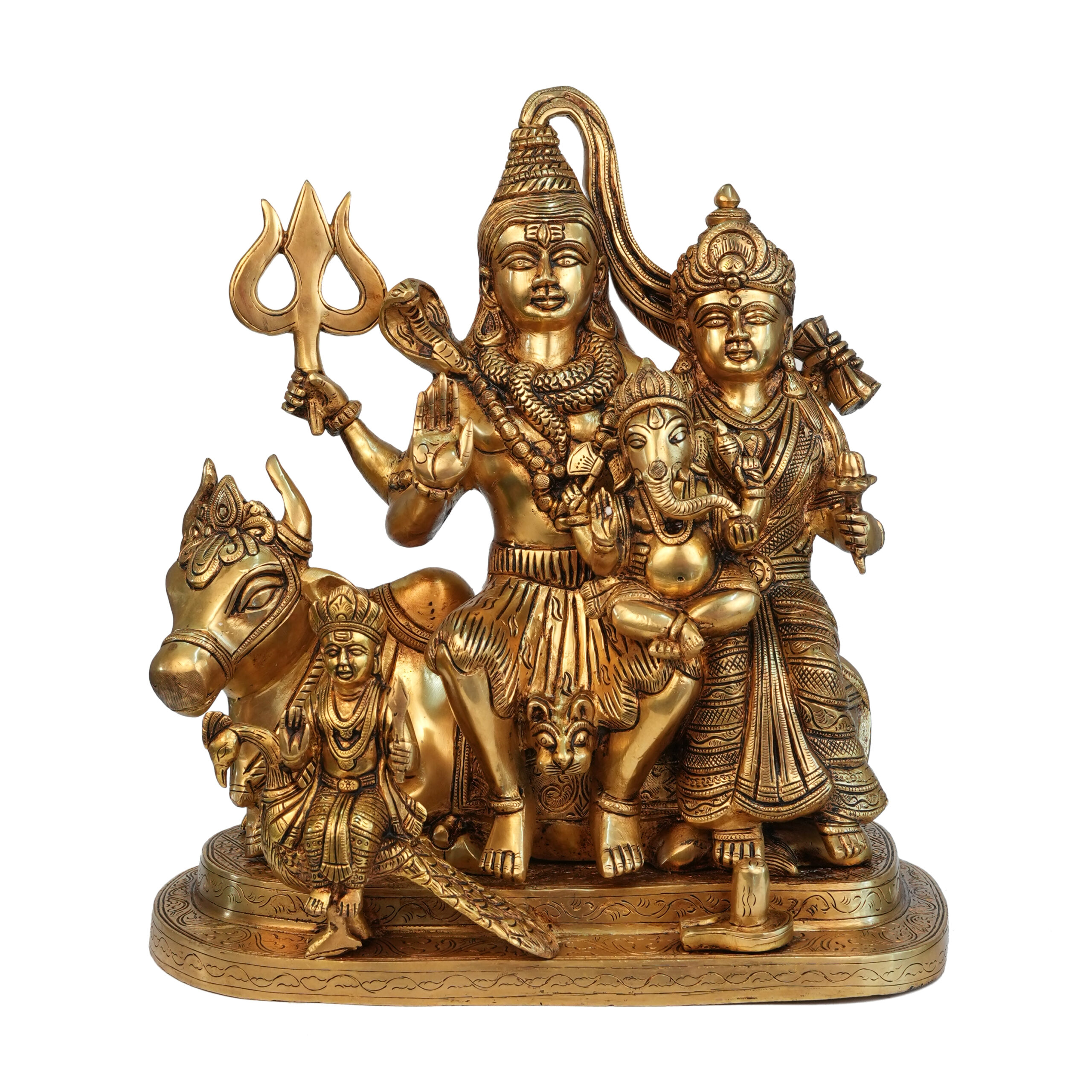 Brass Shiv Parivar Statue – Divine Hindu God Family Figurine 14 Inch – Premium Brass Deity Idol for Home & Temple