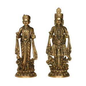 Brass Swaminarayan Pair Brass Swaminarayan Statue For Handicraft 6.8 Inch – Premium Brass Deity Idol for Home & Temple