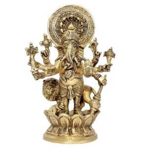 Brass Drsati Ganesha Super Fine Finishing Idol 9″ Inch | Premium Ganesha for Divine Blessings & Prosperity