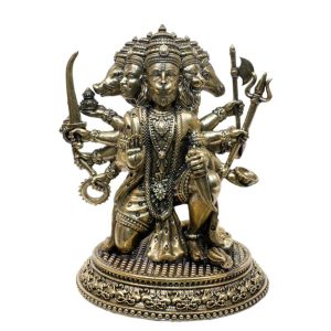 Brass Panchmukhi Hanuman Idol Spiritual Decor 7 Inch Height | Lord Hanuman for Strength & Devotional Power