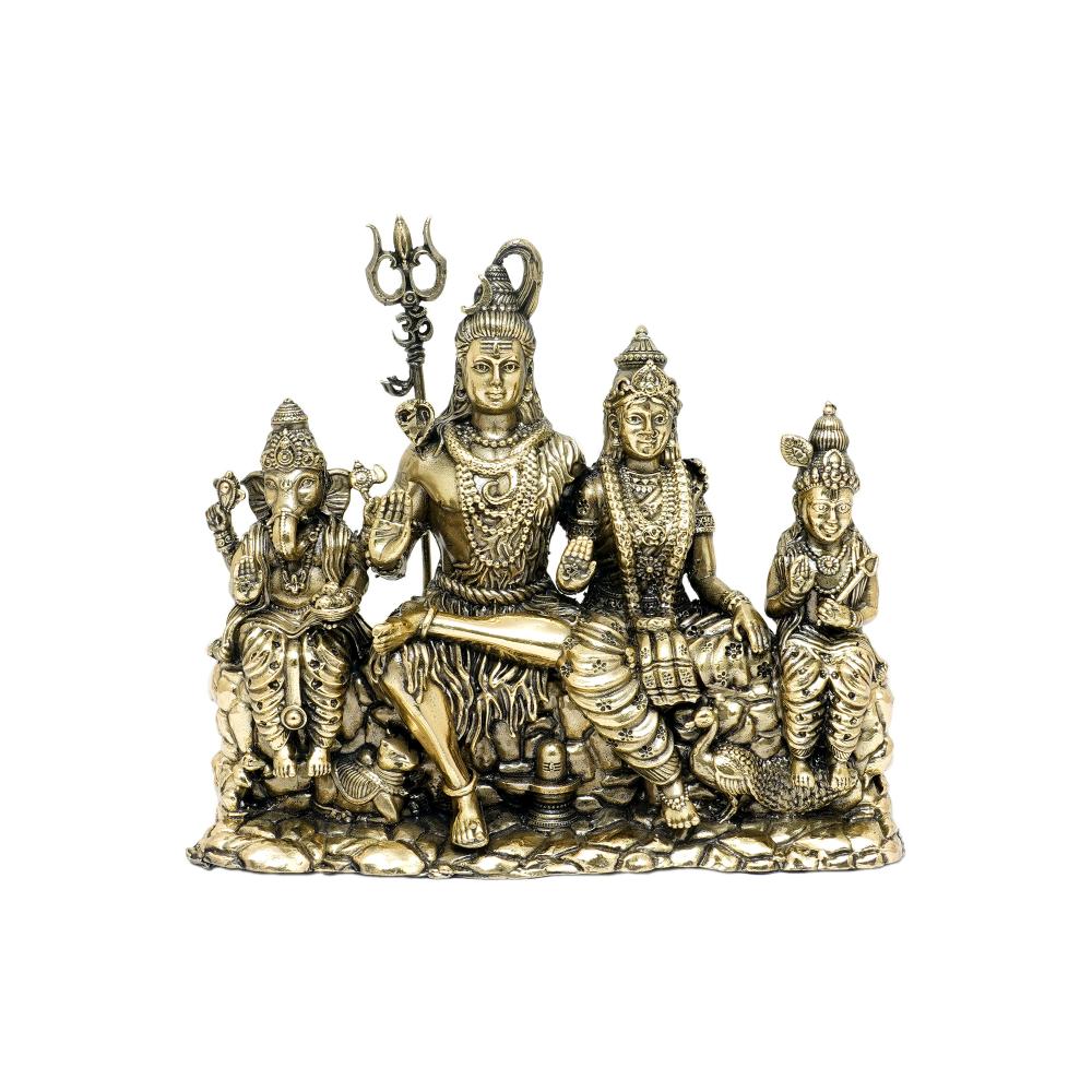 Brass Shiv Parivar Statue – Divine Hindu God Family Figurine 5″ Inch – Premium Brass Deity Idol for Home & Temple