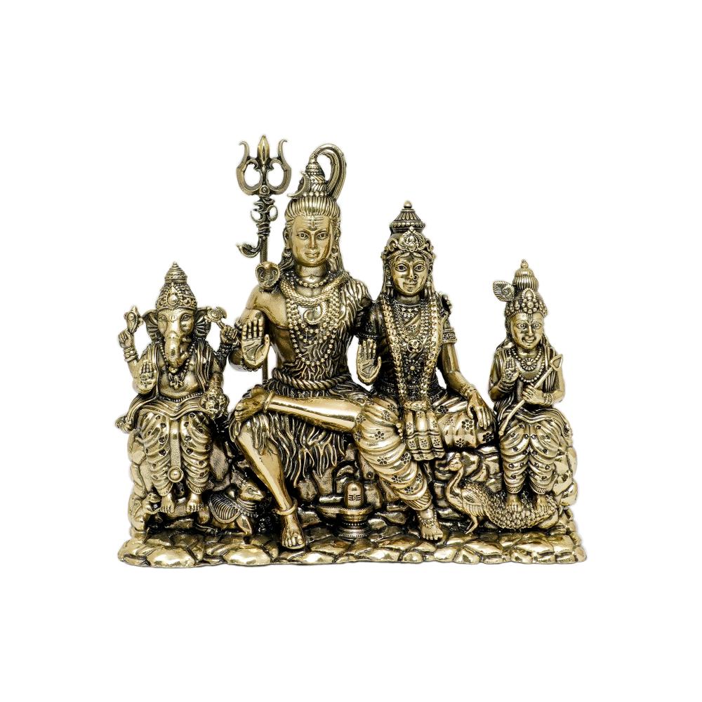 Brass Shiv Parivar Statue – Divine Hindu God Family Figurine 4.4″ Inch – Premium Brass Deity Idol for Home & Temple