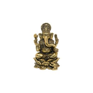 Brass Ganesha Statue Sitting on Lotus Flower 3.9″ Inch Height | Sacred Ganesha Lotus for Purity & Enlightenment